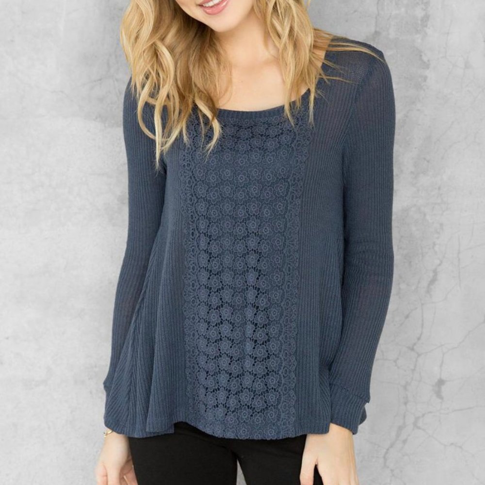 francesca's Miami S Indigo Blue Meyer Crochet Tee